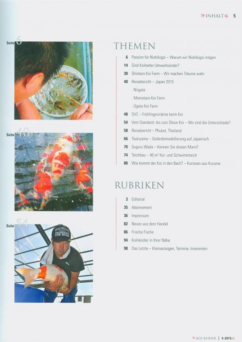 Koi Kurier Magazin 86 Inhaltsverzeichnis 2015-4